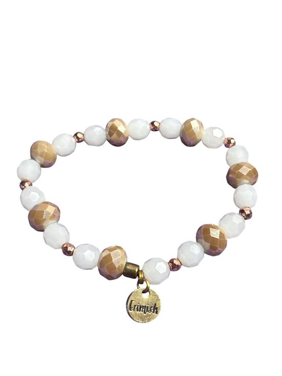 Jewelry - Ermish White Beige Goldtone Faceted Glass Beaded Stretchy Bracelet 7 inches Unst